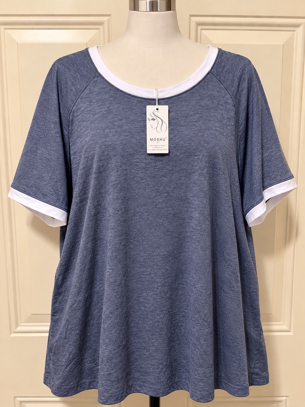 Moshu Gray Heather Short Sleeve Tee with White Trim Size 3XL